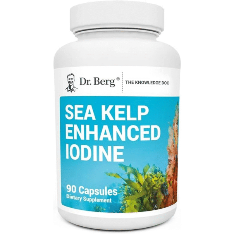Dr. Berg's Sea Kelp Enhanced - Pure Healthy Thyroid Support Natural Iodine Supplement w/ Organic Sea Kelp, Blue-Green Algae & Red Algae - Immune System & Metabolism Support - 90 Capsules