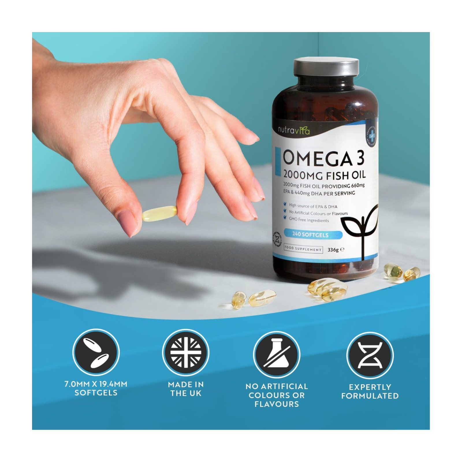 Omega 3 2000Mg With 660Mg Epa & 440Mg Dha Per Serving - 240 Softgel Capsules - الصورة 3