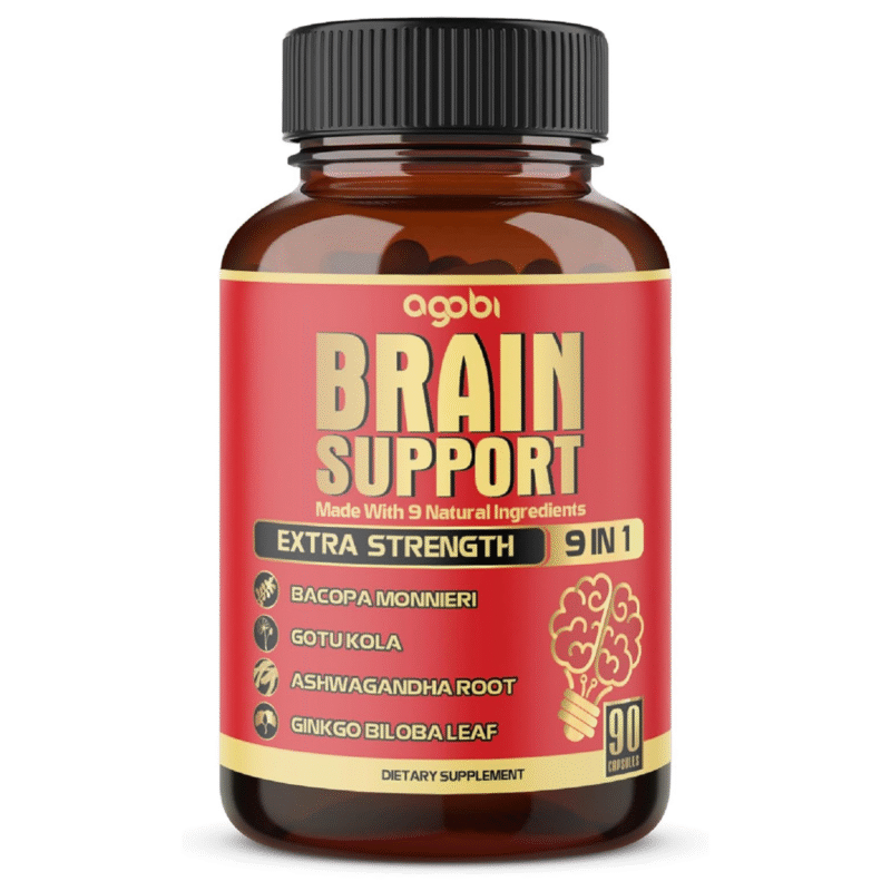 مكمل دعم الدماغ 9 في 1 - جذر اشواغاندا المركز ومسحوق جوتو كولا ومسحوق باكوبا مونيري والمزيد - 90 كبسولة