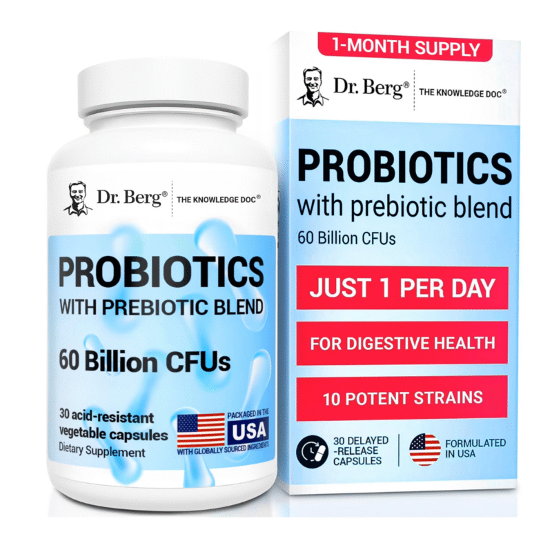 Dr. Berg Probiotic Capsules with Prebiotic Blend - 60 Billion CFUs – Digestive & Gut Health, 30 Ct