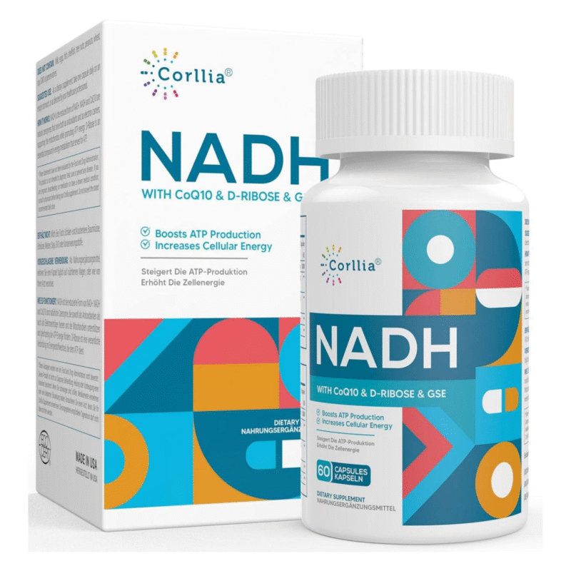 NADH 50mg + CoQ10 200mg + D-Ribose 150mg Supplement, Enhance NAD+ Supplement for Energy, Fatigue, Reduced Nicotinamide Adenine Dinucleotide, 60 Veggie Capsules