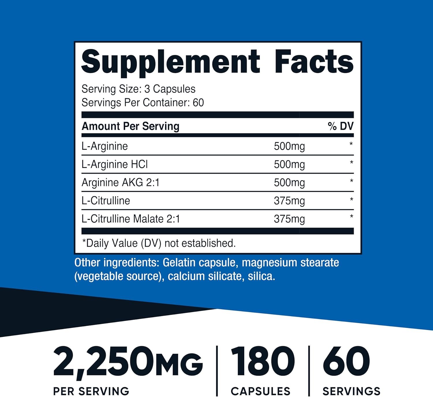 Nutricost Nitric Oxide Booster 2250mg, 180 Capsules - 750mg Per Casule, 60 Servings - Gluten Free and Non-GMO - الصورة 4