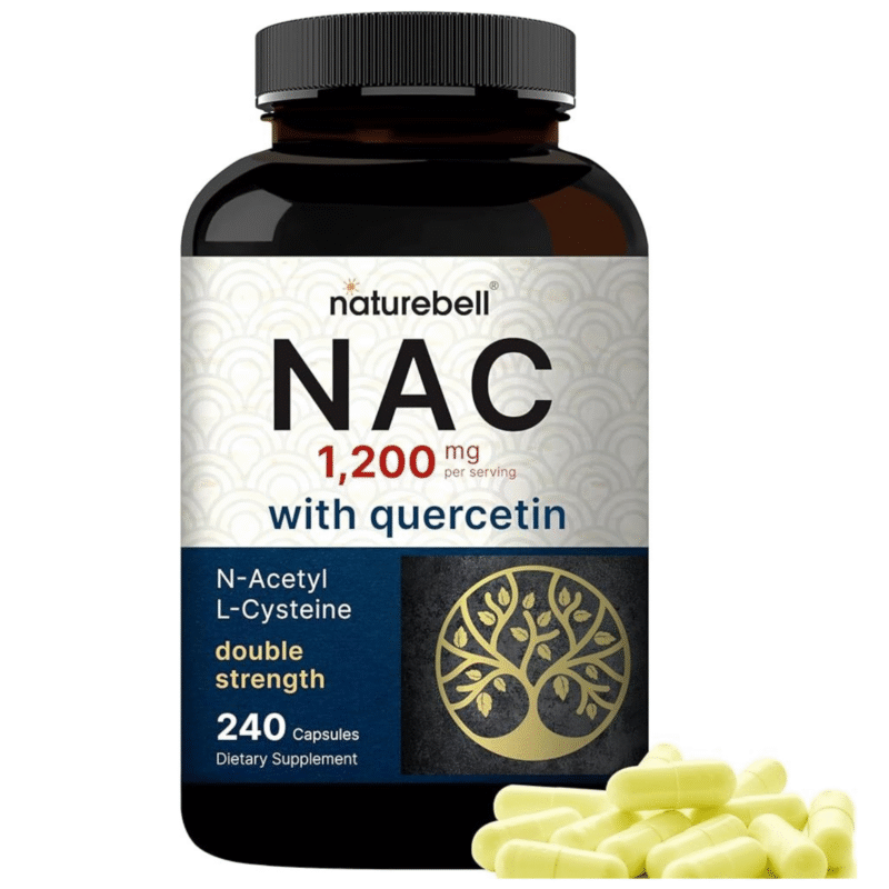 مكمل NatureBell NAC 1200 مجم لكل وجبة | 240 كبسولة، N-Acetyl Cysteine مع Quercetin | قوة مزدوجة - دعم صحة المناعة والكبد والرئة