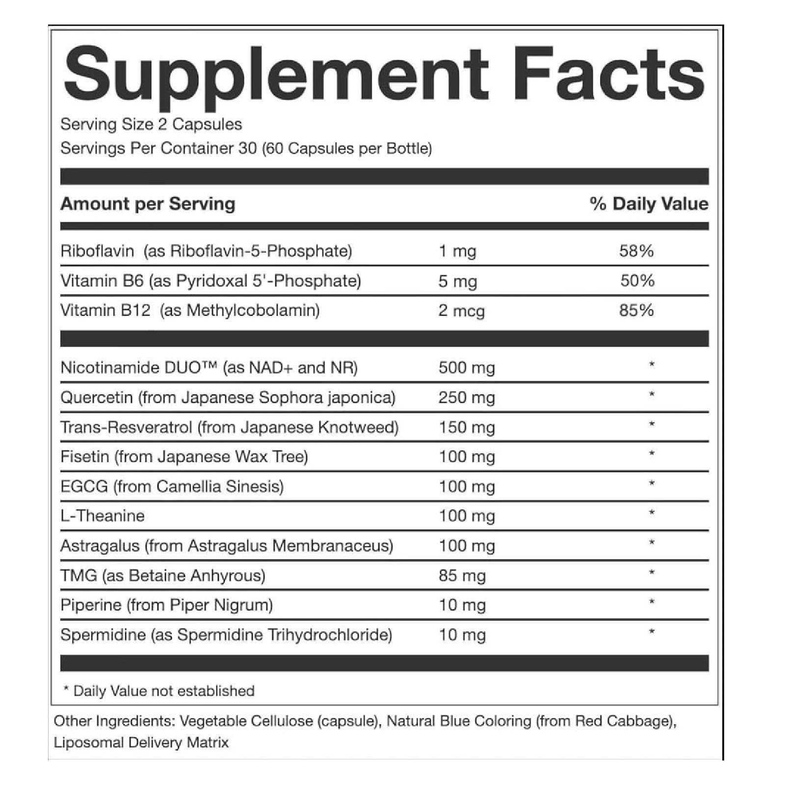 AEON Liposomal NAD+ Longevity Complex, with NAD+, NR, Resveratrol, Quercetin, Fisetin, L Theanine, TMG, EGCG, Spermidine, Astragalus, Anti-Aging Supplement, Vegan, 60 Capsules - الصورة 2