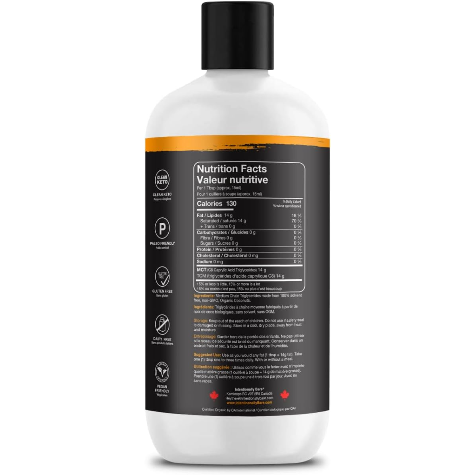 زيت MCT من إنتاج شركة Intentionally Bare بدون نكهة - زيت MCT منخفض الكربوهيدرات مع C8 لزيادة التركيز والطاقة وكبح الشهية - زيت جوز هند نقي، غير معدل وراثيًا وخالٍ من الغلوتين - مثالي للقهوة والشاي والسلطات والعصائر - الصورة 2