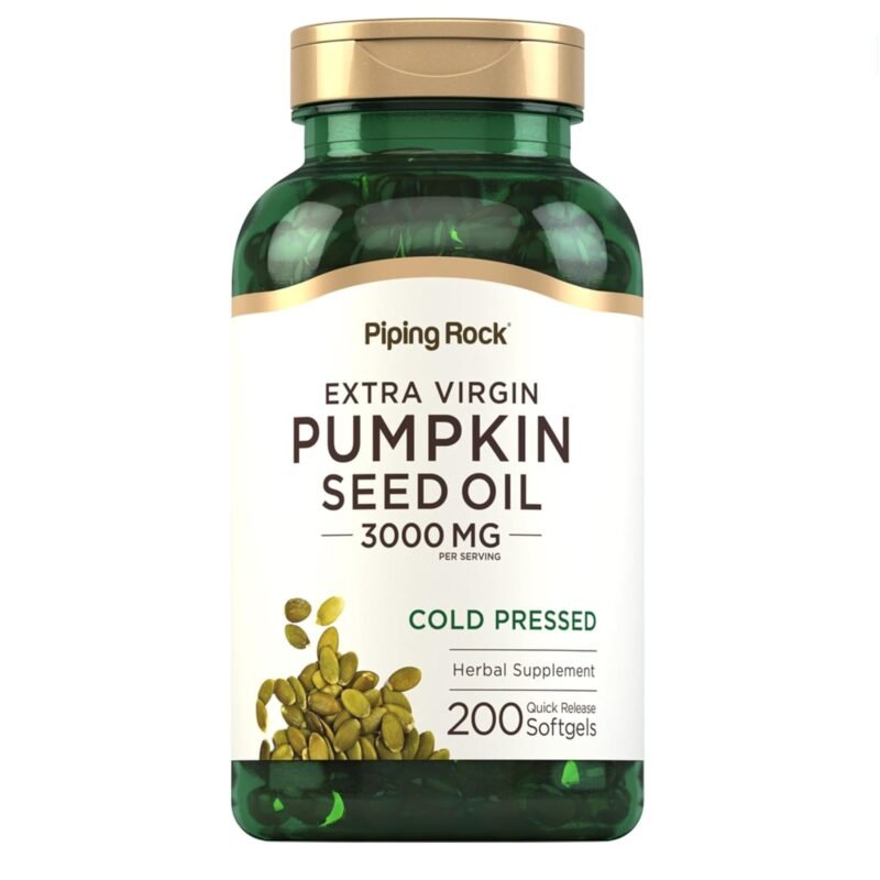 Piping Rock Pumpkin Seed Oil Softgel Capsules | 3000mg | 200 Count | Cold Pressed Herbal Supplement | Extra Virgin | Non-GMO, Gluten Free