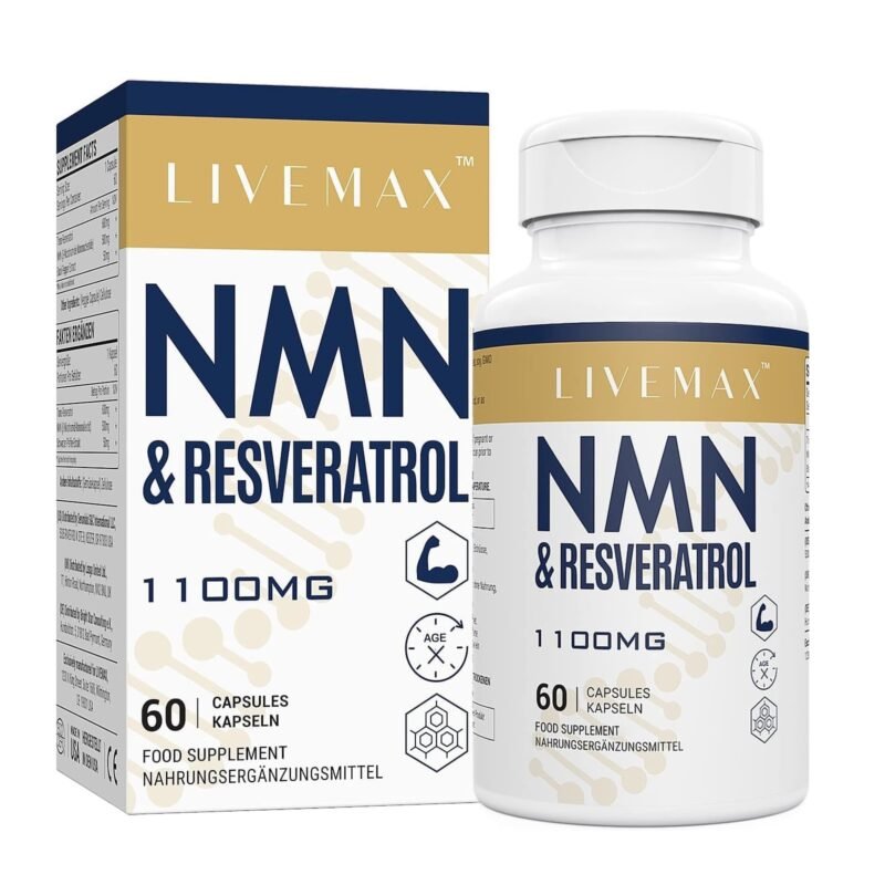 60 قطعة من ان ام ان + ريسفيراترول - أحادي النوكليوتيد النيكوتيناميد الممتاز مع مستخلص ترانس-ريسفيراترول والفلفل الاسود - غير معدل وراثيا وخالي من الجلوتين، مكمل غذائي يومي