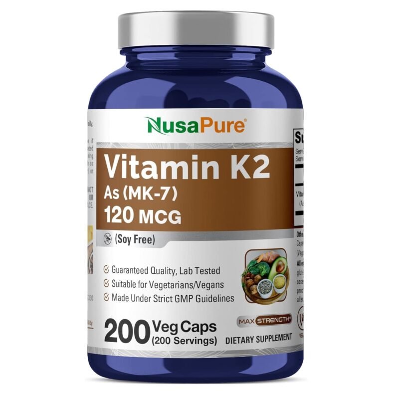 NusaPure Vitamin K2 MK7 120 mcg 200 Veggie Caps (Soy Free, Non-GMO, Vegan)