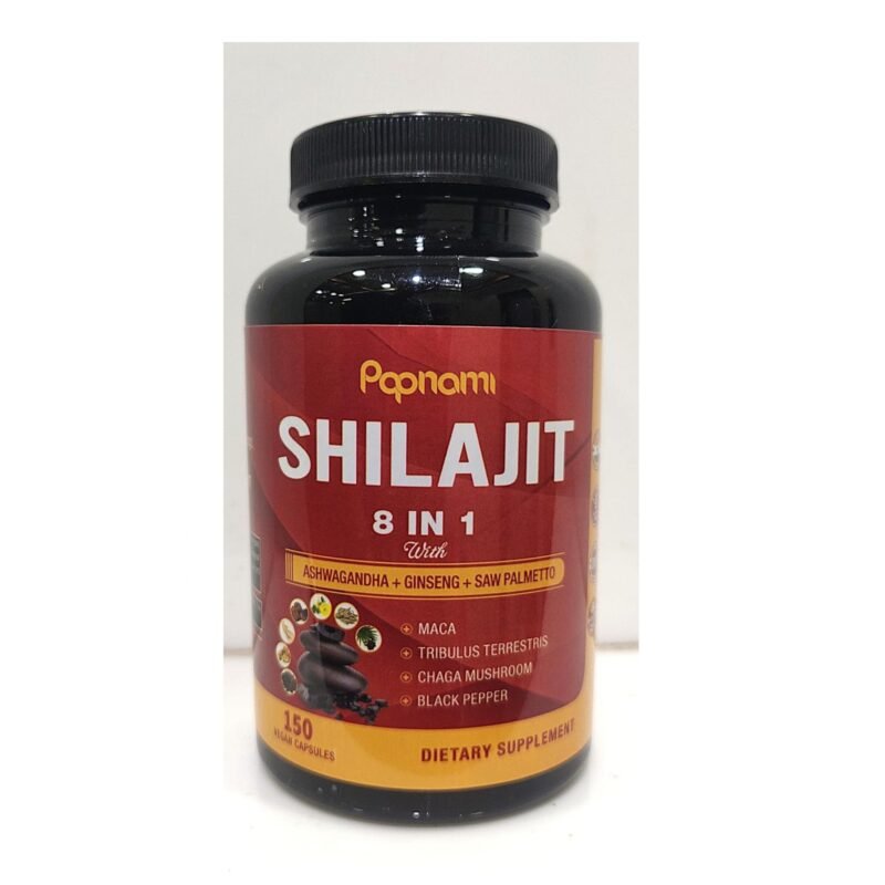 مكمل غذائي بمستخلص شيلاجيت هيمالايا للرجال والنساء من بابانامي - عبوة من 150 كبسولة مشتركة من اشواغاندا والجينسنغ وبالميتو المنشار والماكا والتريبولوس والشاجا والفلفل الأسود، طاقة حيوية ودعم المناعة