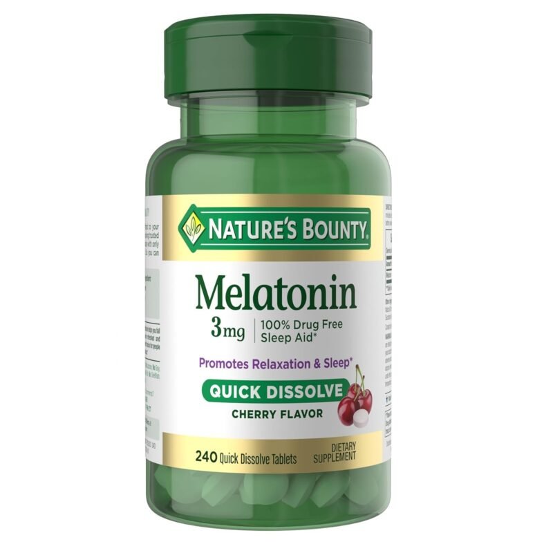 Nature's Bounty Melatonin 3mg Quick Dissolve, Sleep Aid Supplement, Sleep Aids for Adults, Cherry Flavor, 240 Count (Pack of 1)