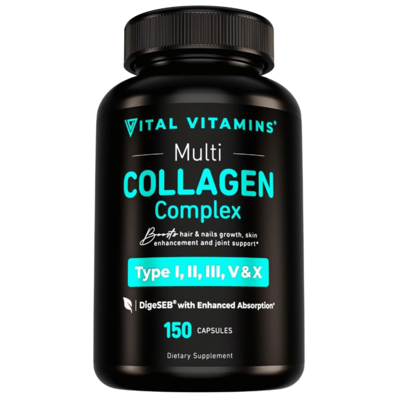 مركب فيتامين فايتال متعدد الكولاجين - النوع I، II، III، V، وX والأغذية العشبية وغير المعدلة وراثيًا، 150 كبسولة