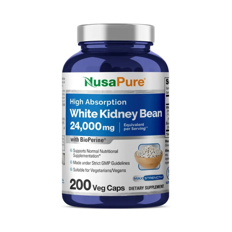 NusaPure White Kidney Beans 30:1 Extract,  24,000 mg 200 Vegan Capsules - Bioperine - (Vegan, Non-GMO)