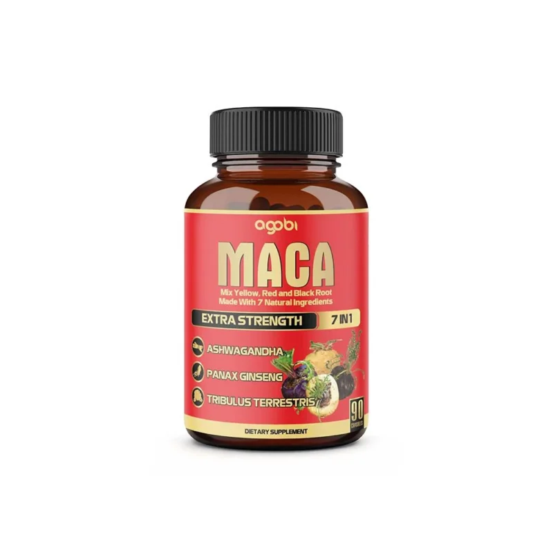 أجوبي، كبسولات الماكا بالقوة المضاعفة 7 في 1، الماكا الصفراء والحمراء والسوداء، تركيبة من 7 مكونات طبيعية، مكمل غذائي - 90 كبسولة