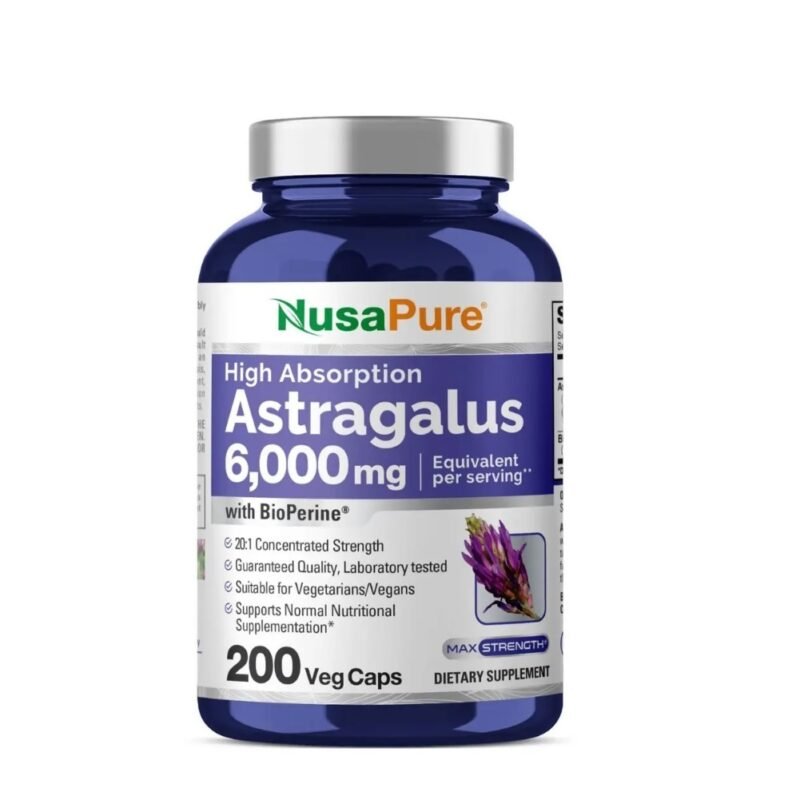NusaPure Astragalus 20:1 Extract, 300 mg Equivalent to 6,000mg Per Serving, 200 Veggie Capsules, Non-GMO & Bioperine