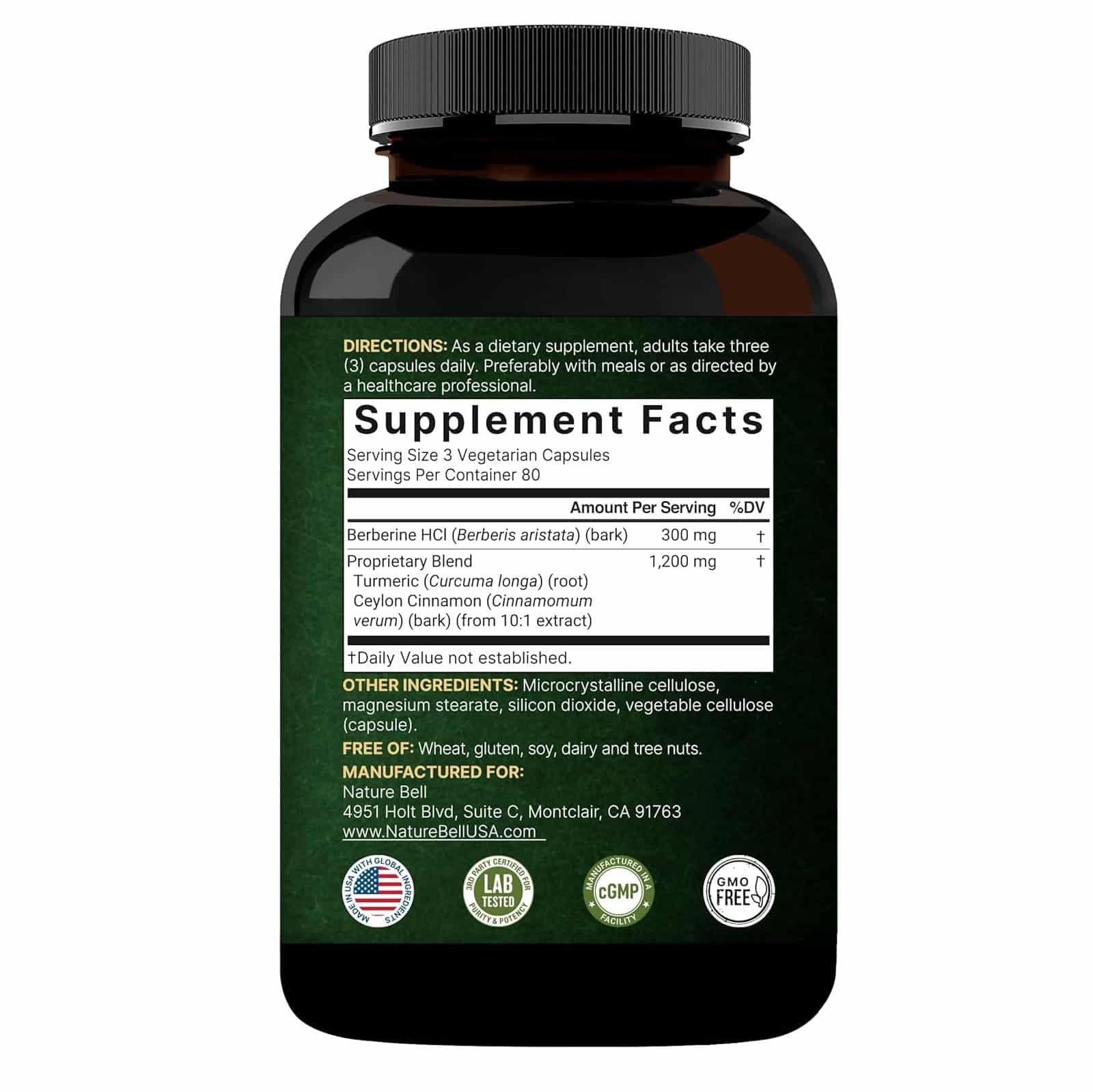 NatureBell Berberine Supplement 1,500mg with Ceylon Cinnamon & Turmeric Root, 240 Veggie Capsules - الصورة 2