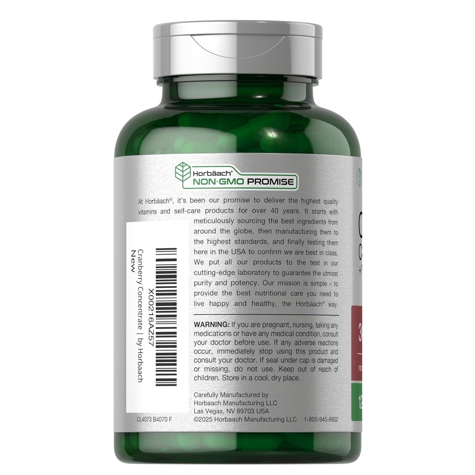 Horbäach Cranberry Concentrate Extract Pills + Vitamin C | 30,000mg | 120 Capsules - الصورة 2