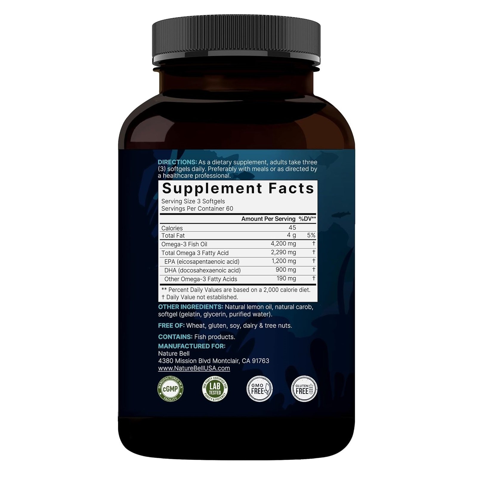 Omega 3 Fish Oil 4,200mg, 180 Burpless Softgels, Highly Purified EPA 1,200mg & DHA 900mg | Lemon Flavored | Premium Wild Caught Fish from Deep Sea – Heart & Brain Support – Mercury Free & Non-GMO - الصورة 3