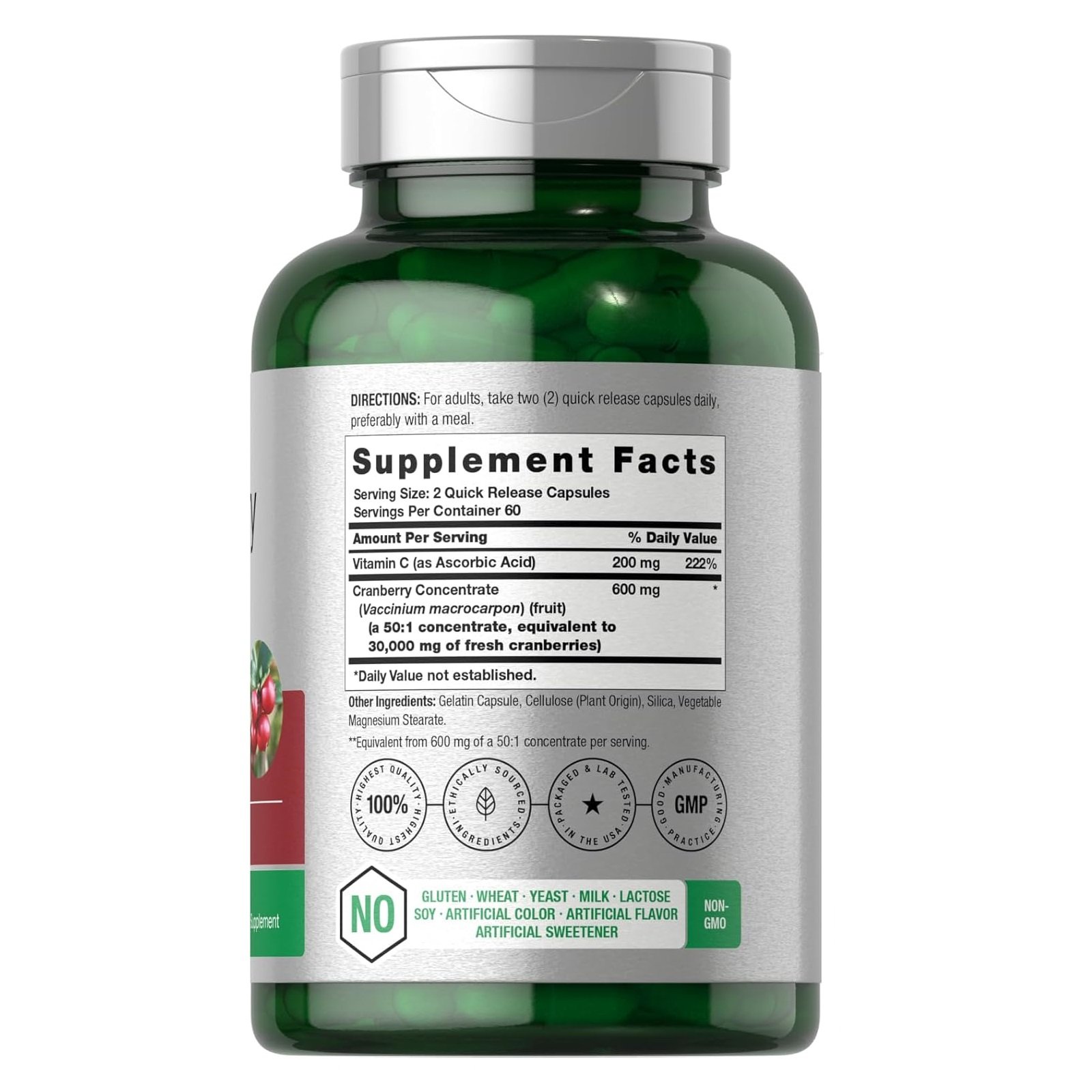 Horbäach Cranberry Concentrate Extract Pills + Vitamin C | 30,000mg | 120 Capsules - الصورة 3