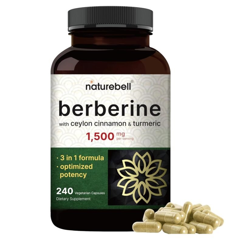 NatureBell Berberine Supplement 1,500mg with Ceylon Cinnamon & Turmeric Root, 240 Veggie Capsules