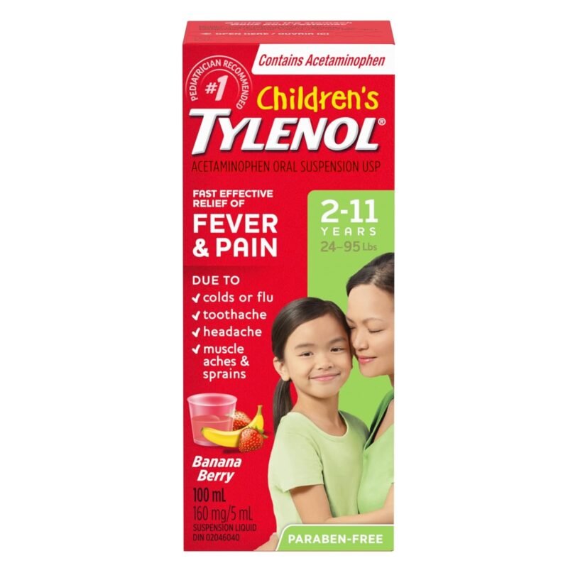 Tylenol Children's Medicine, Fast Effective Relief Fever & Pain, Banana Berry Liquid, Pack of 1, 100mL