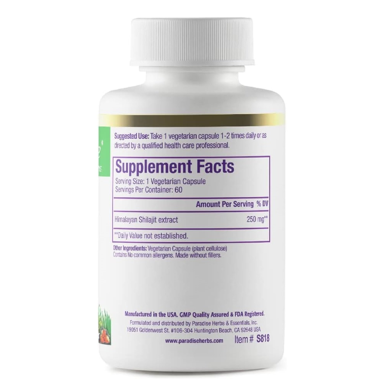 Paradise Herbs Shilajit 60 Vegetarian Capsules - الصورة 2
