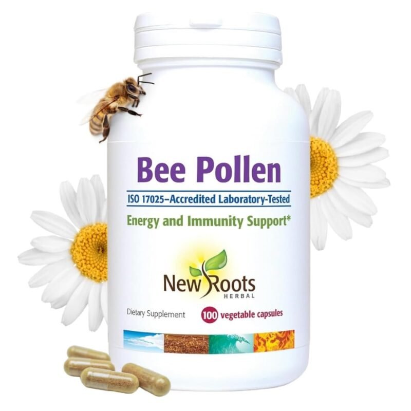 NEW ROOTS HERBAL Bee Pollen Capsules (1000 mg) All Natural Bee Pollen Supplement | Rich in Minerals, Vitamins & Essential Amino Acids for Antioxidant Support and Bee Vitality (100 Capsules)