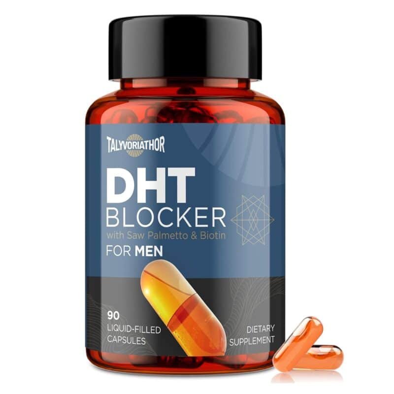 DHT Blocker for Men with Saw Palmetto & Biotin, Hair Growth Formula in Liquid-Filled Capsules, Hair Loss Supplements, Hair Regrowth Vitamins, Proprietary Herbal Blends - 90 Capsules