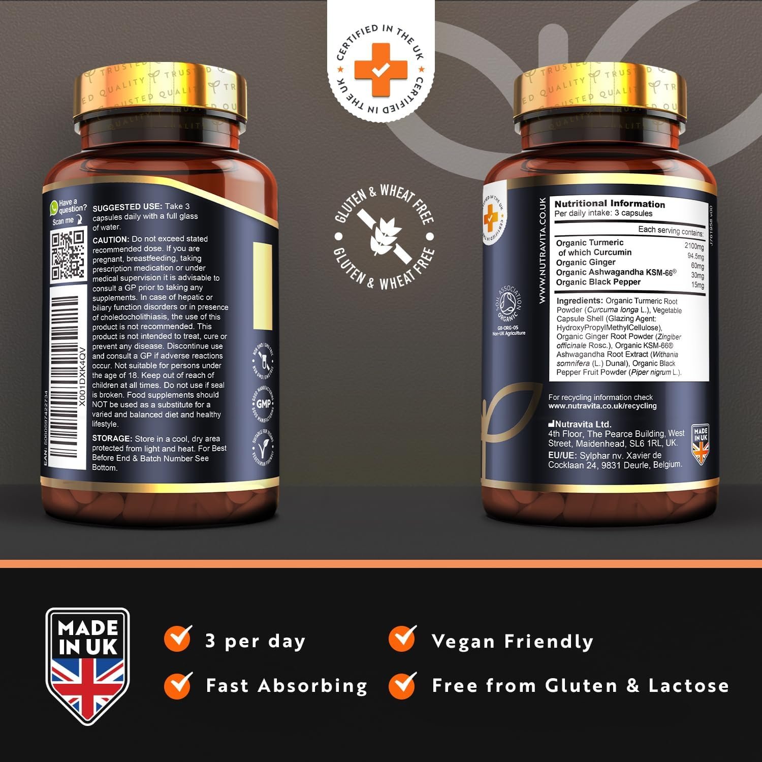 Nutravita Turmeric & Ashwagandha KSM-66 ® - 180 High Strength Capsules - الصورة 2