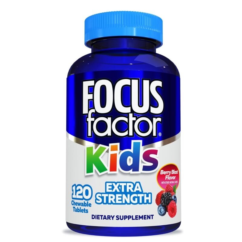 Focus Factor Kids Extra Strength Daily Chewable for Brain Health Support, 120 Count – Vitamins - Quality Formula – Gluten & Dairy Free Supplements for Children – No Artificial Sweetener