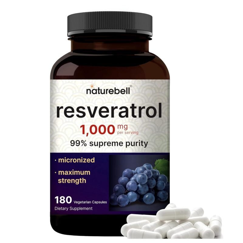NatureBell - "Resveratrol Supplement 1000mg Per Serving, 180 Vegetarian Capsules