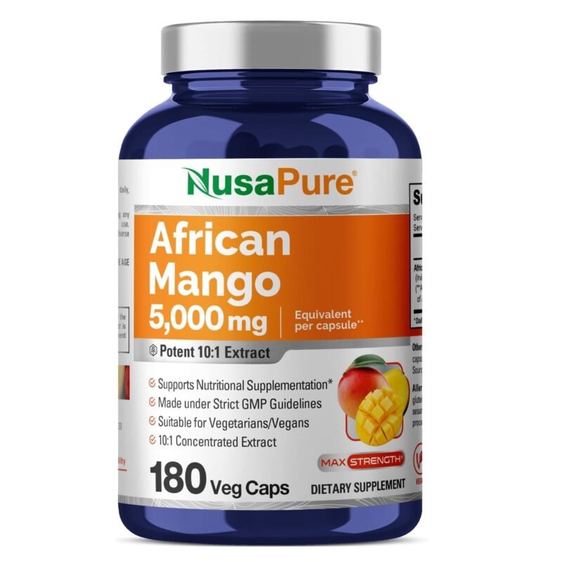 NusaPure African Mango 10:1 Extract, 500 mg Equivalent to 5,000 mg per Veggie Caps 180 Capsules