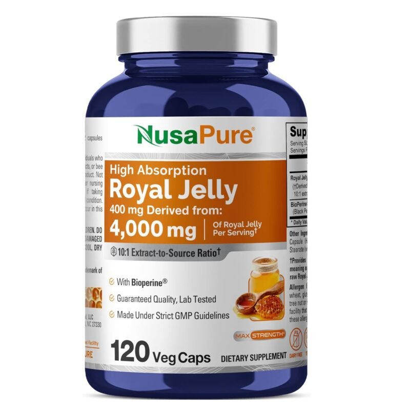 NusaPure Royal Jelly 10:1 Extract, 400 mg Equivalent to 4000mg - 120 Veggie Capsules