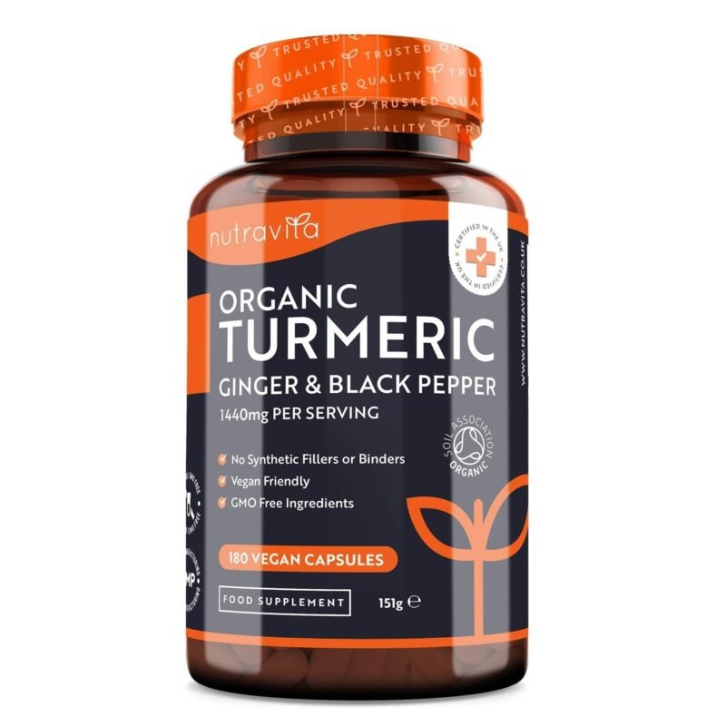 Nutravita Organic Turmeric Curcumin 1440Mg With Black Pepper & Ginger 180 Vegan Turmeric Capsules High Strength (3 Month Supply) Certified Organic By Soil Association Made In The Uk