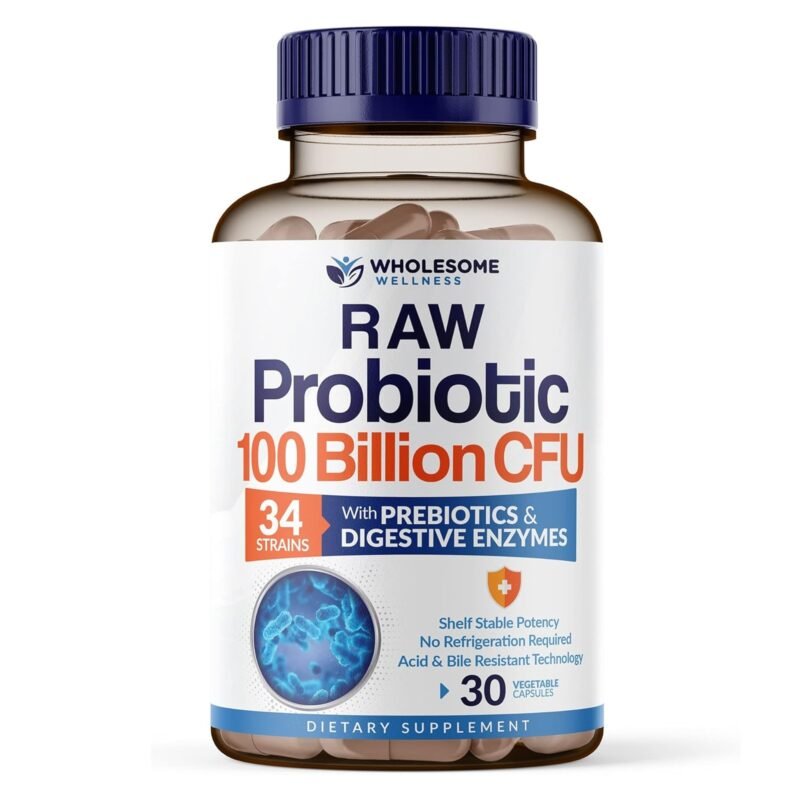 Wholesome Wellness Organic Raw Probiotics 100 Billion CFU 30 Capsules