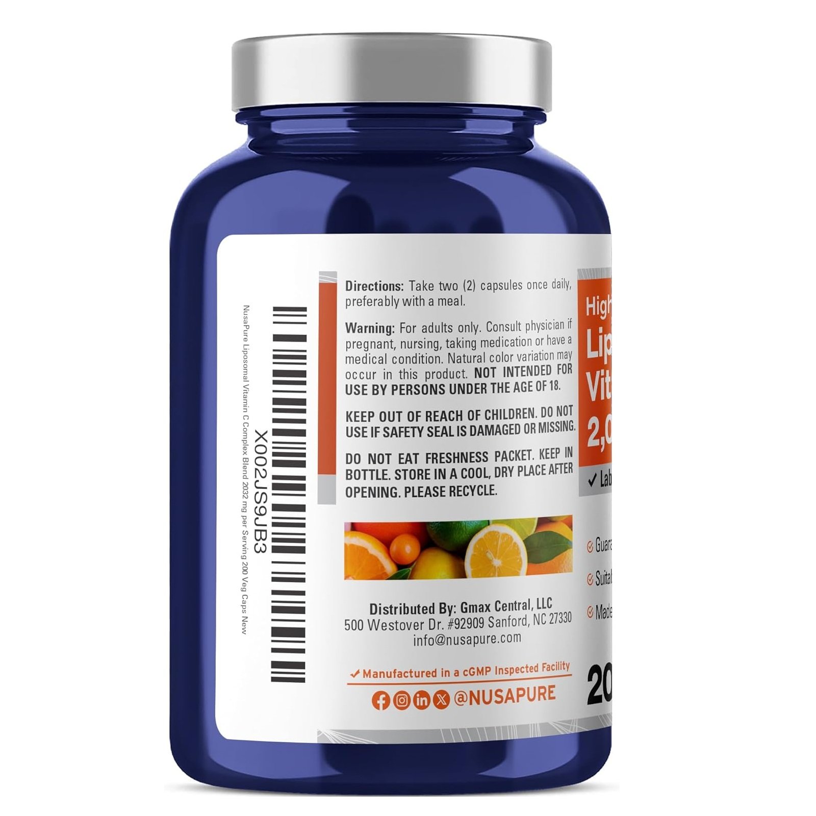 NusaPure Liposomal Vitamin C 2032mg - 200 Veggie Vegan Capsules - الصورة 2