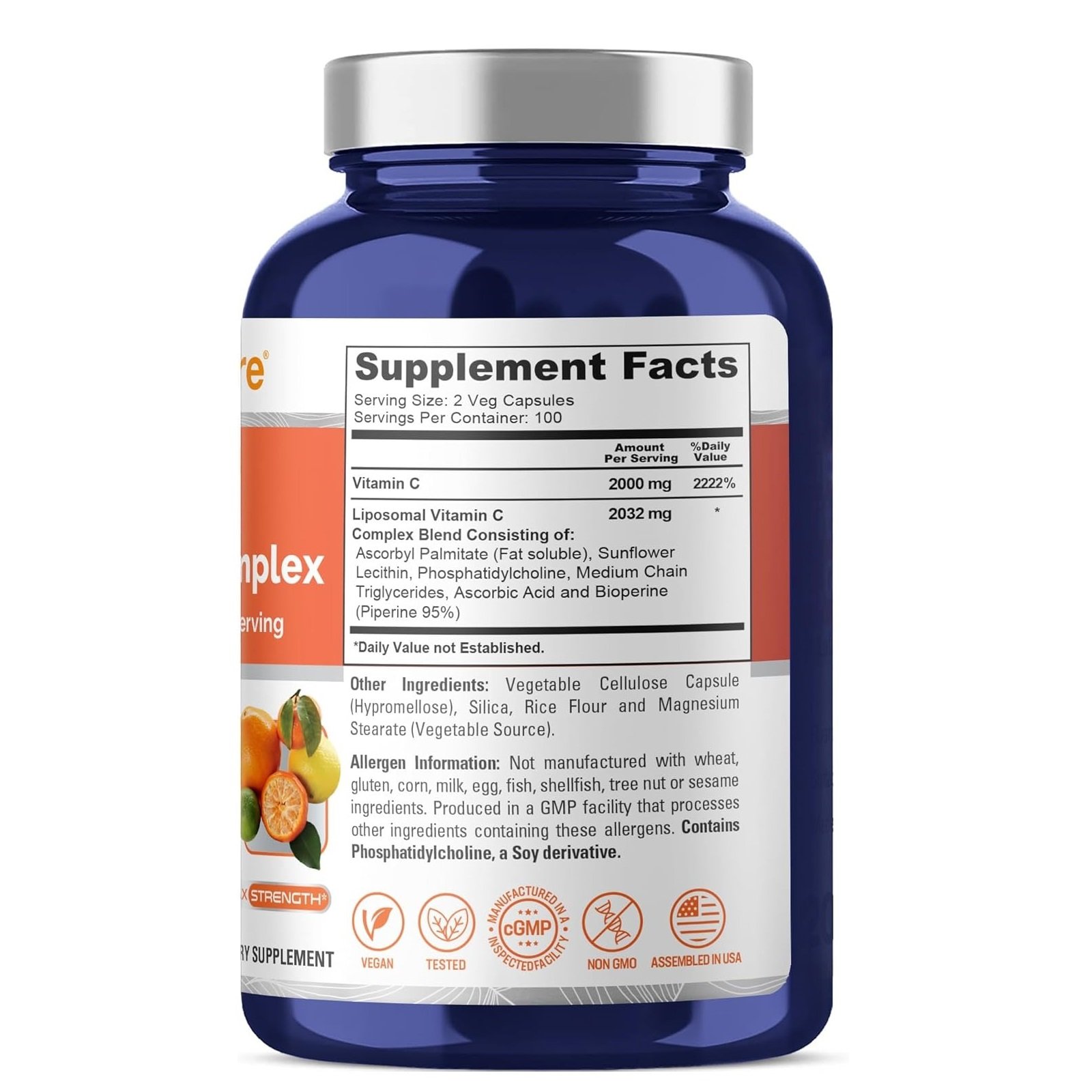 NusaPure Liposomal Vitamin C 2032mg - 200 Veggie Vegan Capsules - الصورة 3