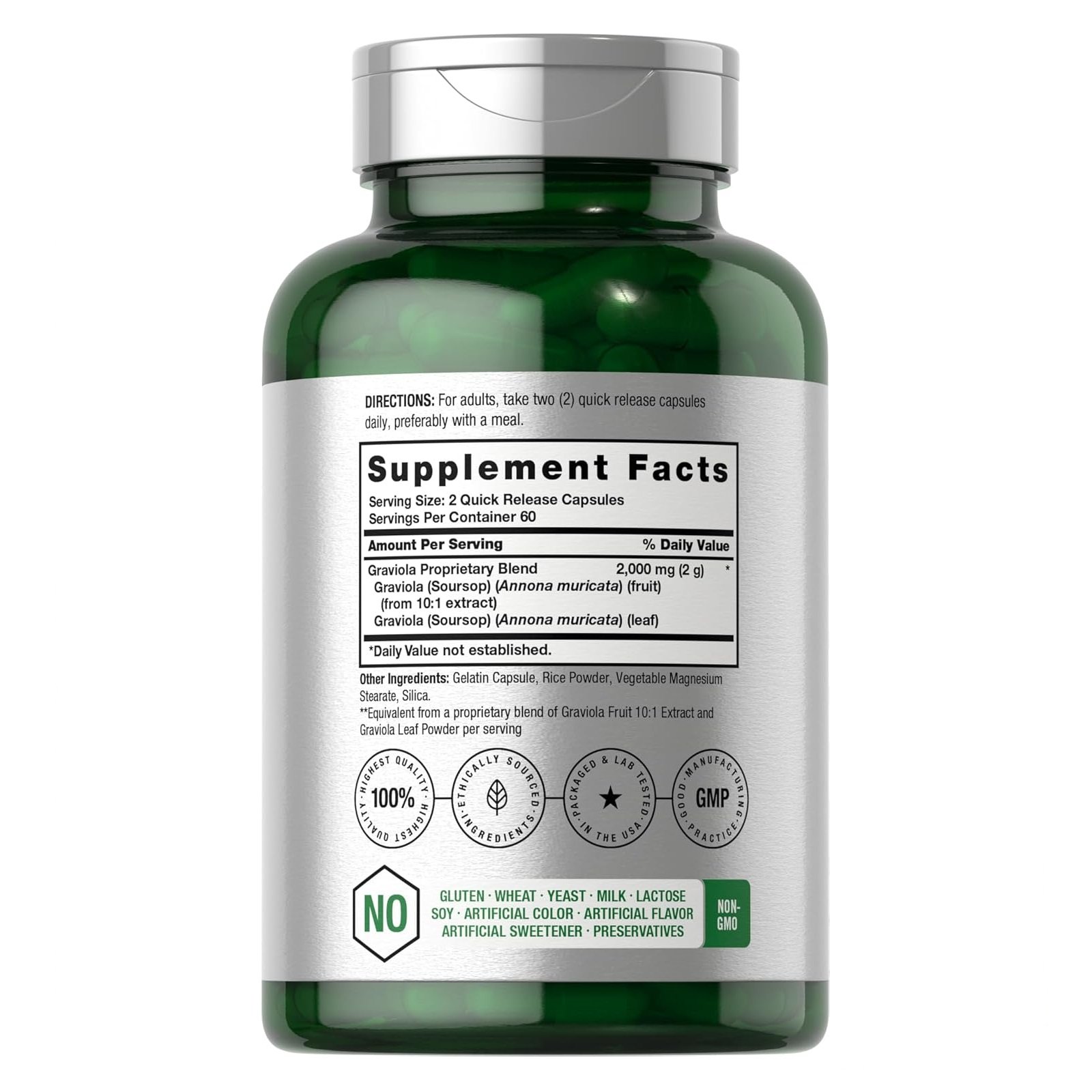 Horbäach Graviola Extract 2000 mg 120 Capsules With Graviola Proprietary Blend Ingredient - الصورة 2