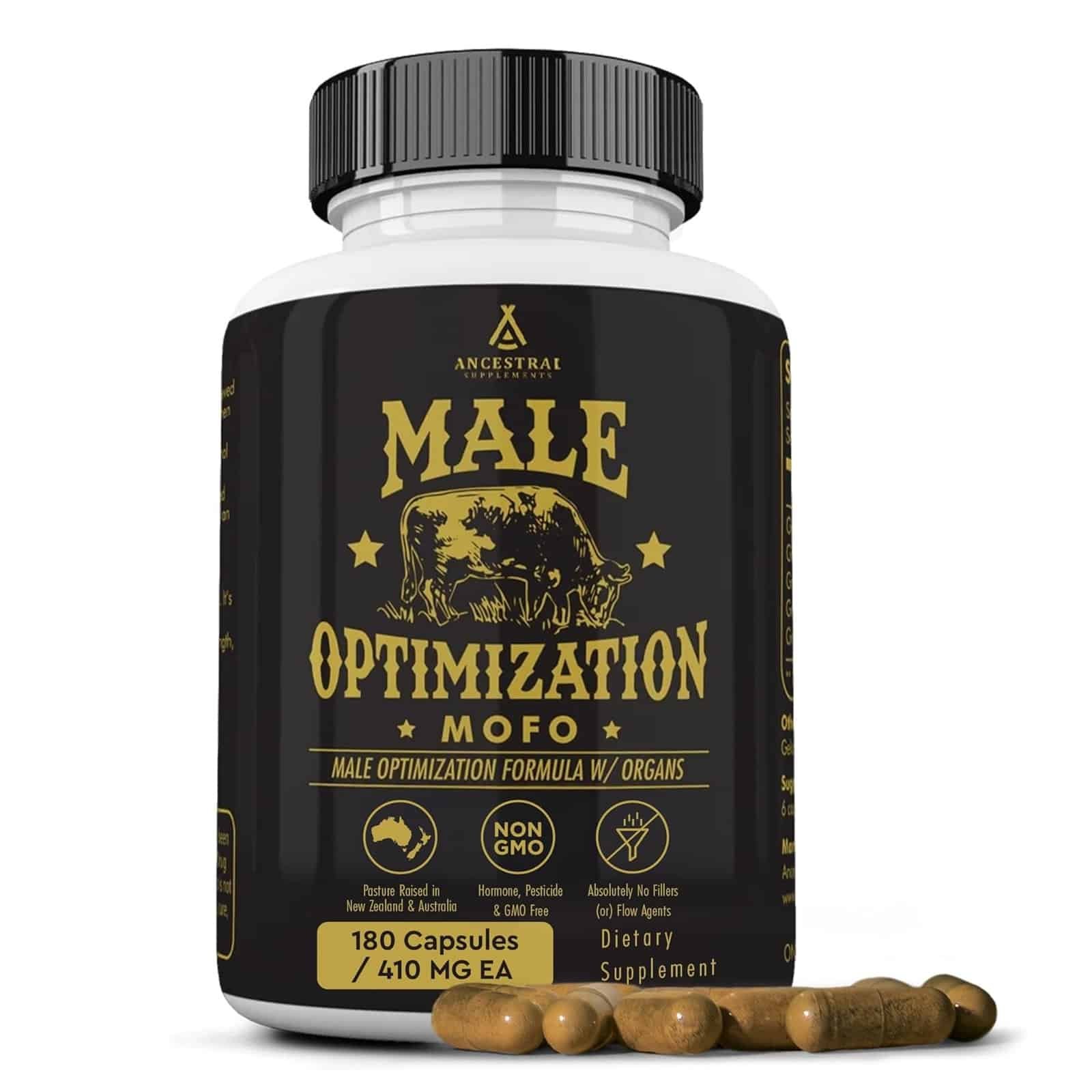 Ancestral Supplements Mofo, Supplements for Men, Support for Energy Levels and Overall Men's Health and Wellness, Non-GMO Grass Fed Beef Organ Supplement with Liver, No Fillers, 180 Capsules