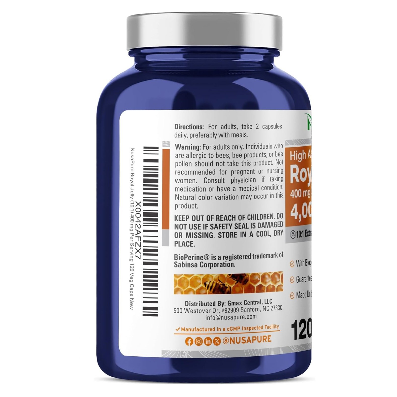 NusaPure Royal Jelly 10:1 Extract, 400 mg Equivalent to 4000mg - 120 Veggie Capsules - الصورة 3