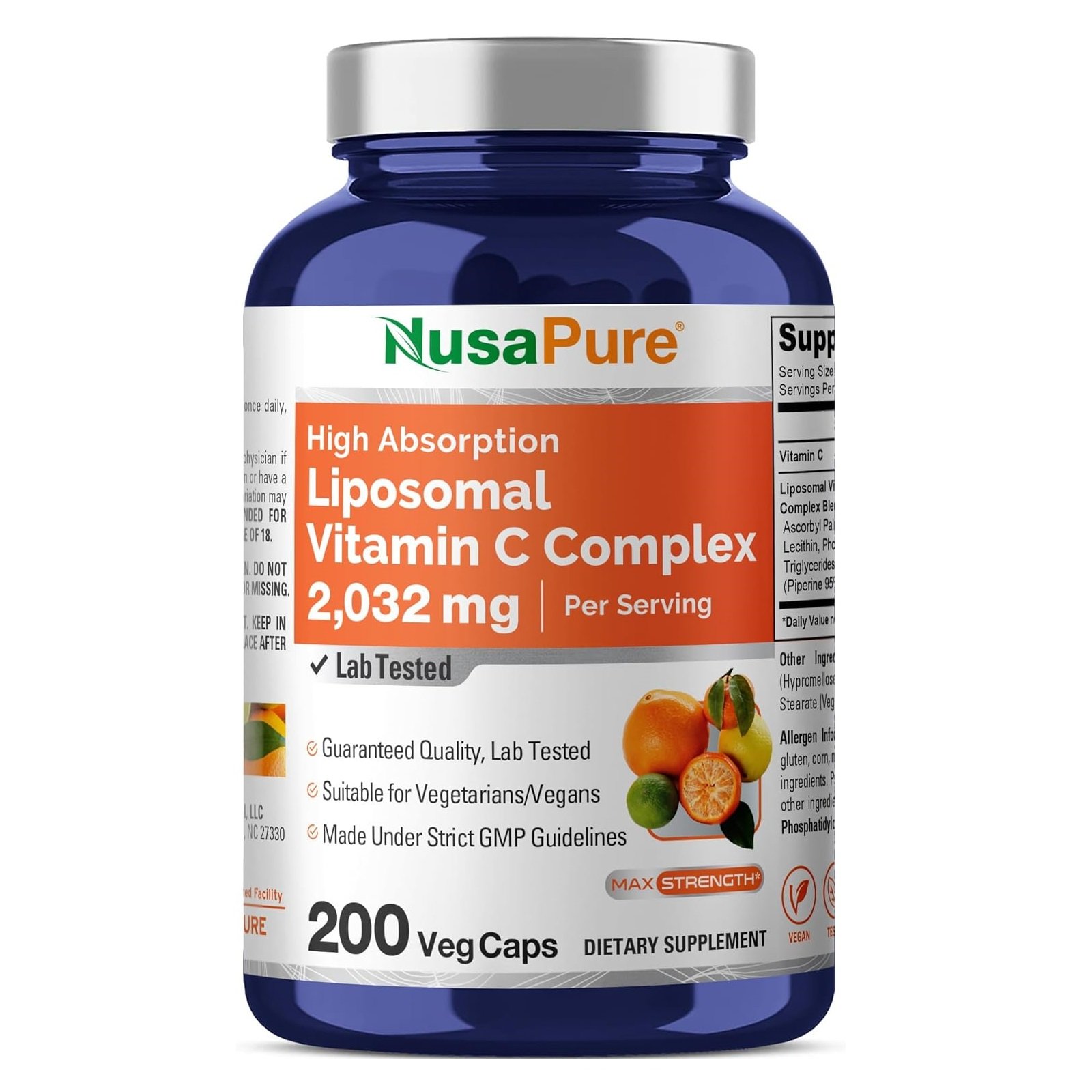 NusaPure Liposomal Vitamin C 2032mg - 200 Veggie Vegan Capsules