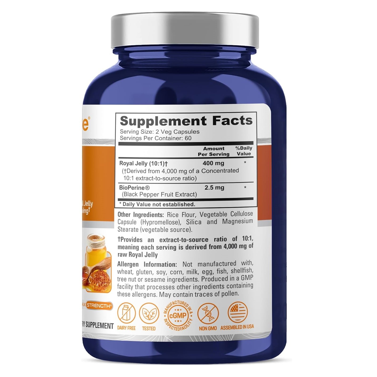 NusaPure Royal Jelly 10:1 Extract, 400 mg Equivalent to 4000mg - 120 Veggie Capsules - الصورة 2