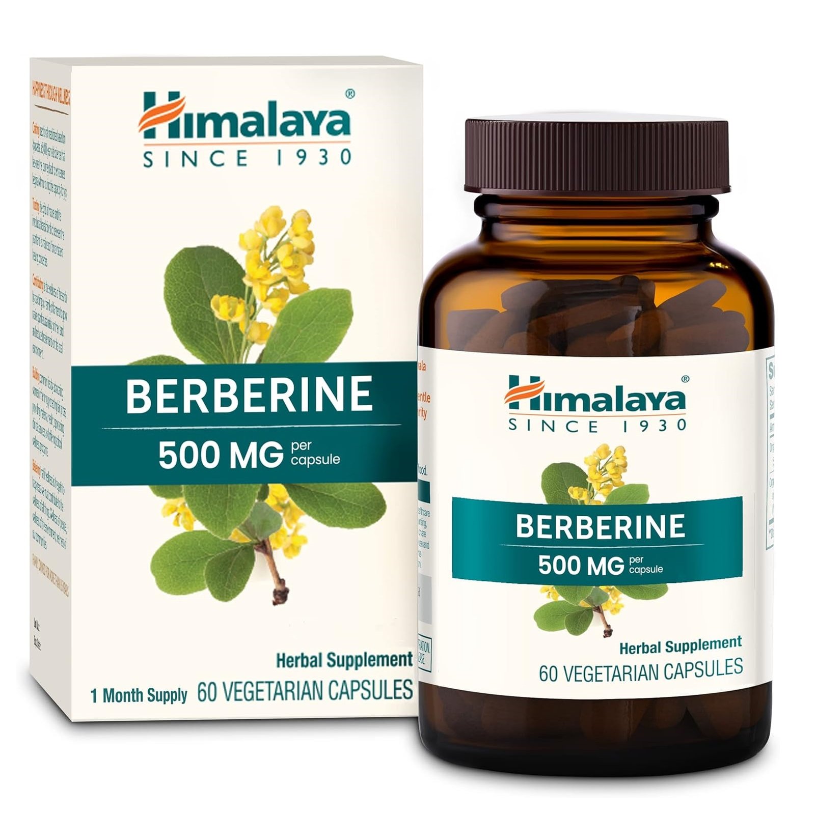 Himalaya Berberine - Herbal Supplement for Supporting Normal Metabolism, Immune, and Digestive Health - Vegan, Gluten Free, 500 mg, 60 Vegetarian Capsules