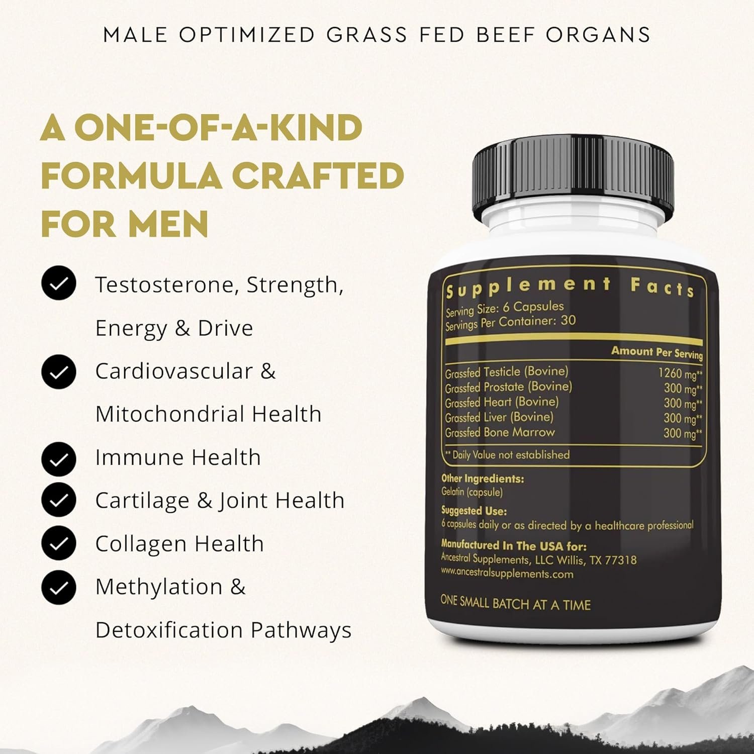 Ancestral Supplements Mofo, Supplements for Men, Support for Energy Levels and Overall Men's Health and Wellness, Non-GMO Grass Fed Beef Organ Supplement with Liver, No Fillers, 180 Capsules - الصورة 2