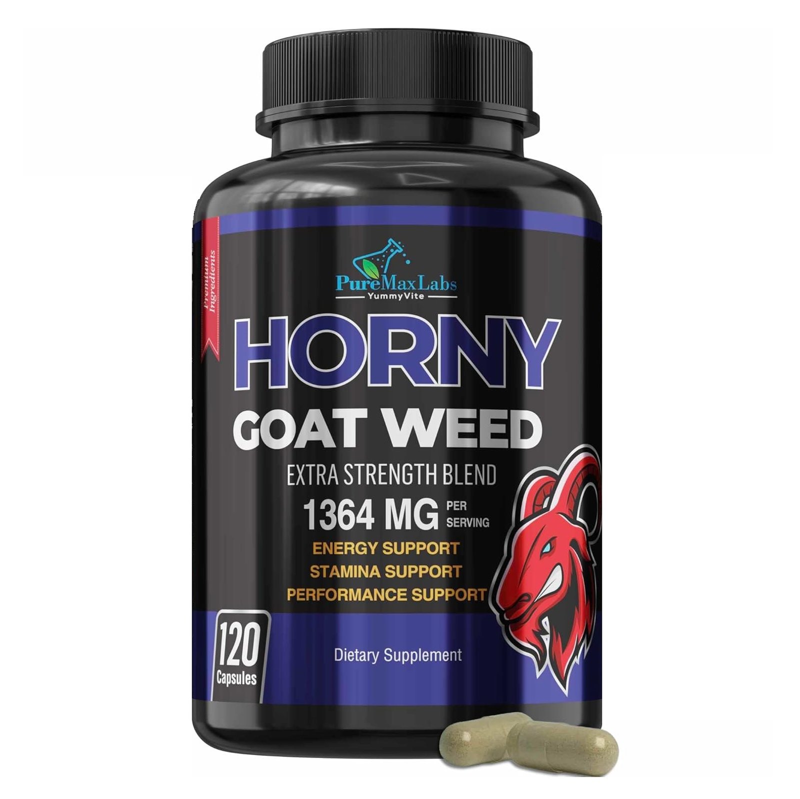 Goat Weed Extra Strength -120 Capsules w. Maca, L-Arginine, Ginseng - Boost Desire, Performance, Stamina, Energy, Non-GMO Formula, 120 Capsules