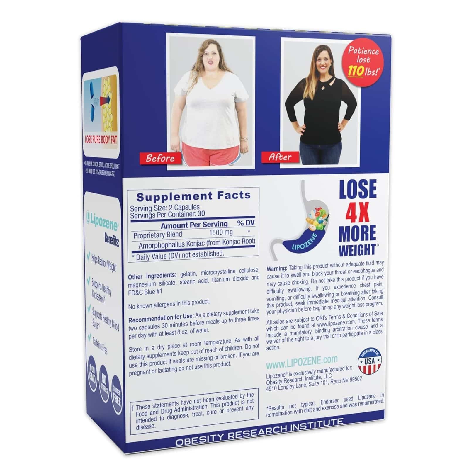 Lipozene - Weight Loss Supplement Diet Pills - Appetite Suppressant and Control - Two Bottles 60 Capsules Total - الصورة 2