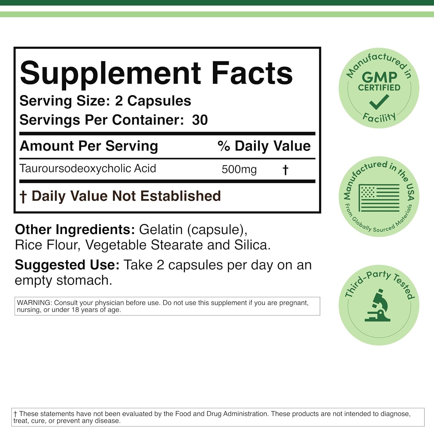 Double Wood Supplements Tudca Bile Salts Supplement, Servings 500 Mg - الصورة 2