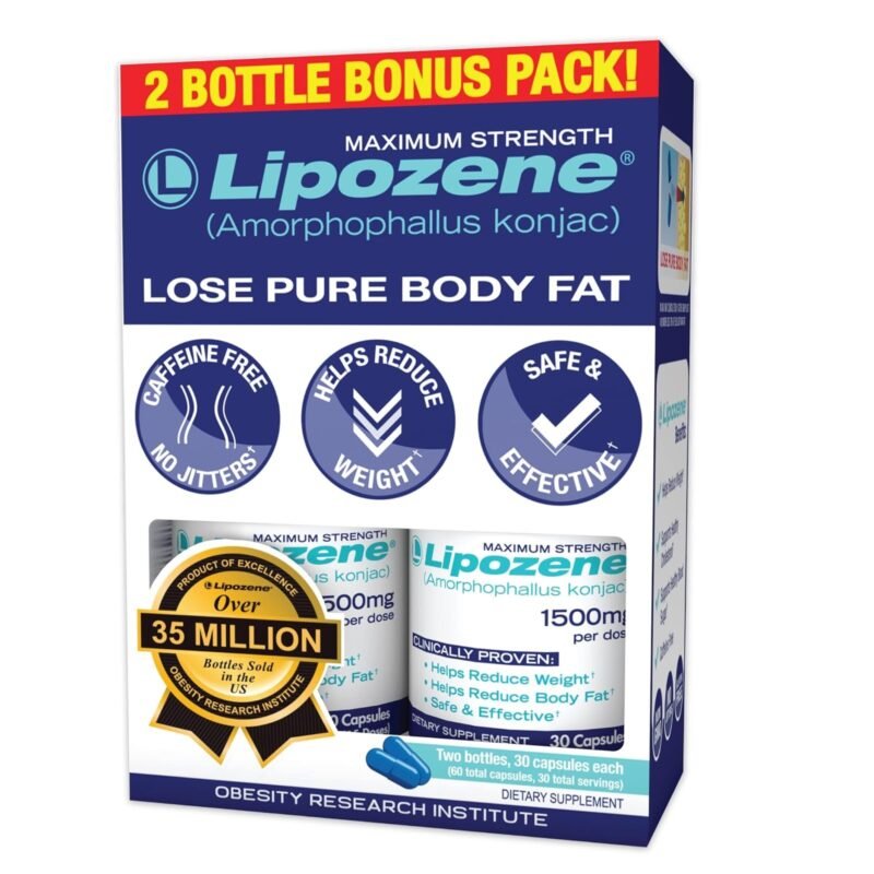 Lipozene - Weight Loss Supplement Diet Pills - Appetite Suppressant and Control - Two Bottles 60 Capsules Total