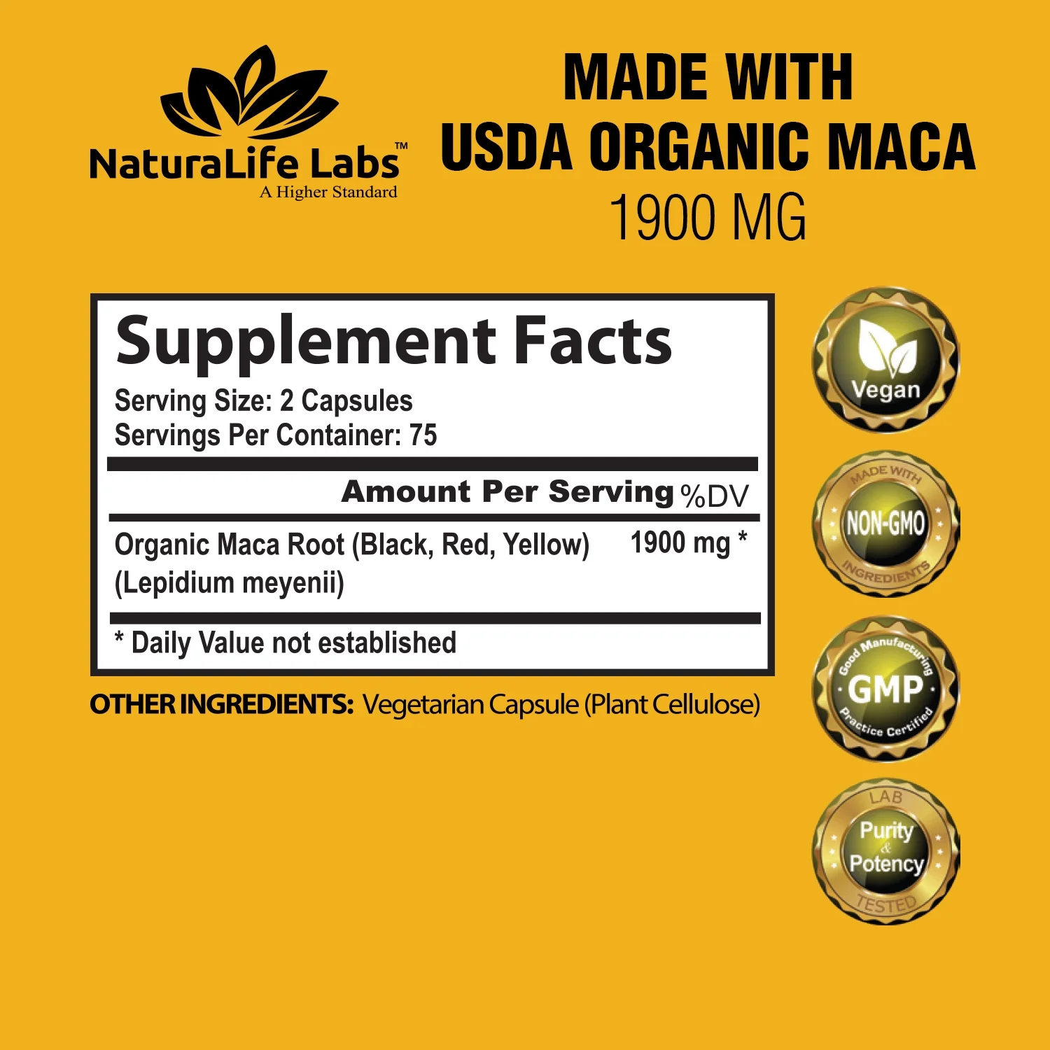 Organic Maca Root Black, Red, Yellow 1900MG Per Capsule 150 Vegan Capsules Peruvian Gelatinized - الصورة 2