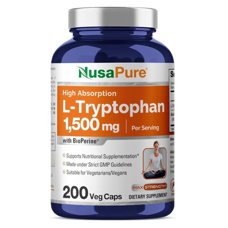 NusaPure L-Tryptophan - Suitable for Vegetarian/Vegan, Non - GMO - 1500mg 200 Capsules
