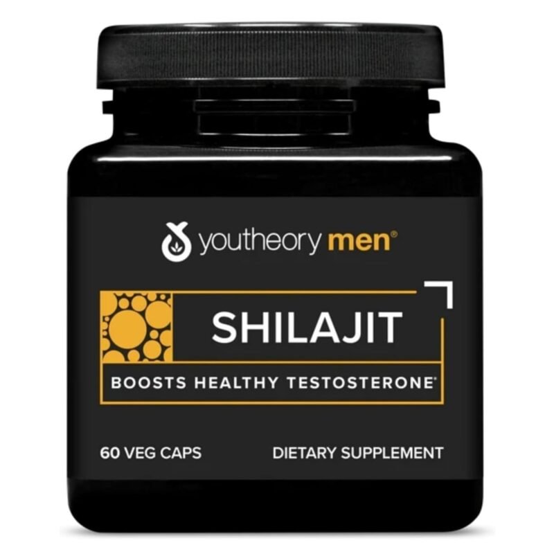 Youtheory Men’s Shilajit - Shilajit Capsules with PrimaVie Extract - Supports Stress Relief, Muscle Growth & Bone Health - Compatible with Vegan Diet - 60 Capsules (60-Day Supply)